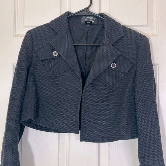 Neiman Marcus Black Woven Pattern Cropped Jacket Size 8 Medium - Picture 1 of 9